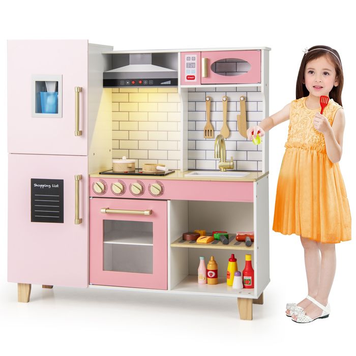 Cuisine Enfant DREAMADE Avec Accessoires Lumières & Sons - Jeu Complet Hotte Micro-Ondes Machine à Glaçons