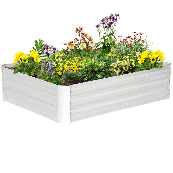 Lit de jardin surélevé - Outsunny - protection contre mauvaises herbes et animaux - en acier galvanisé - 120 x 90 x 30 cm - argent