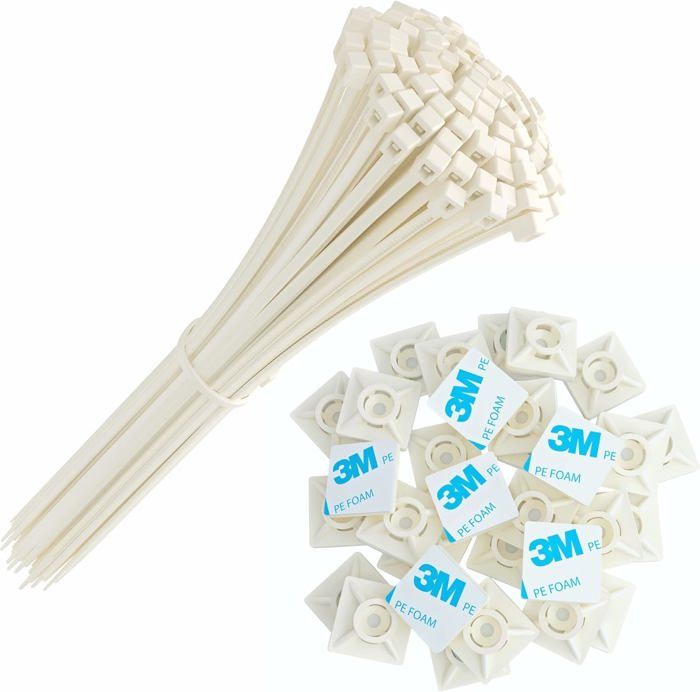 Coliere De Plastic 250 Mm X 4,8 Mm, Set De 100 Buc, Culoarea Alba