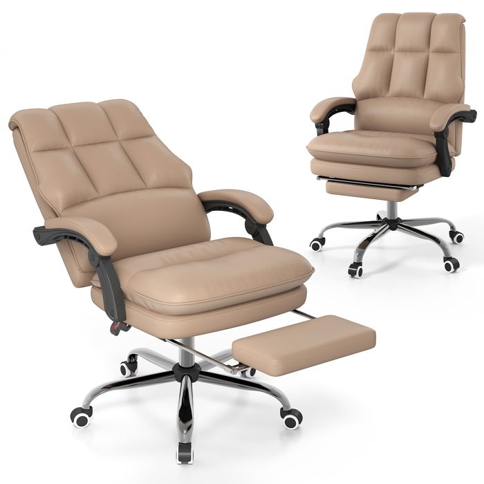 Fauteuil de Bureau Ergonomique - COSTWAY - Siège Pivotant Réglable 51-58 cm - Dossier Inclinable - Accoudoirs Articulés Marron