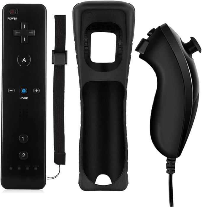 QUMOX Manette pour Wii Télécommande Manette wii Remote + Nunchuck + dragon + étui Compatibles avec Wii et Wii U