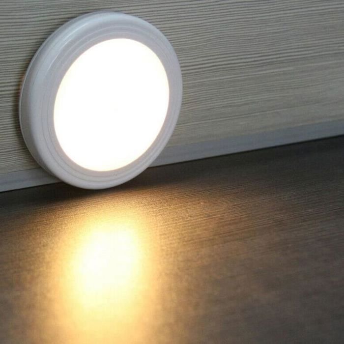Veilleuse à détecteur de mouvement VINGVO - Ronde - 6 LED de Lumière - Blanche - ABS - Pile