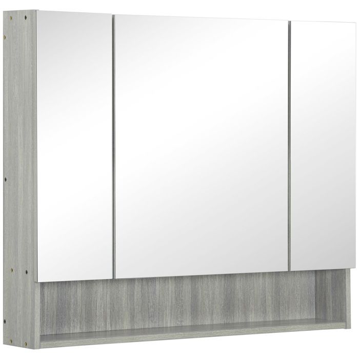 Armoire murale salle de bain avec miroir - kleankin - 3 portes miroir étagères réglables - MDF et verre - 90x15x75cm - gris