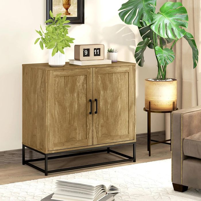 Buffet Meuble 2 portes étagère réglable bois naturel 80x40x78 cm Buffet Meuble 2 portes étagère réglable bois naturel 80x40x78 cm