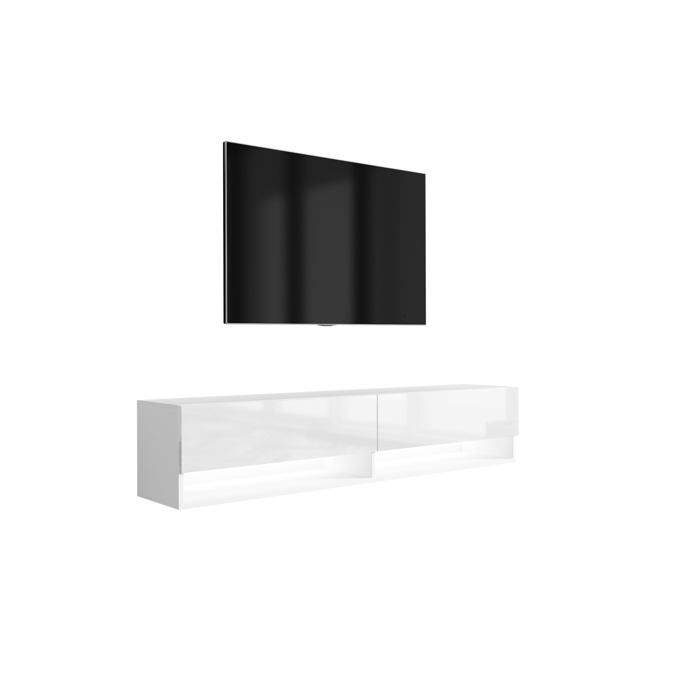 Meuble TV : Blanc Mat / Blanc Brillant LED blanc 170 × 32 × 34 cm