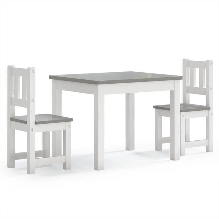 Ensemble de table et chaises enfants 3 pcs Blanc et gris MDF--Mothinessto26
