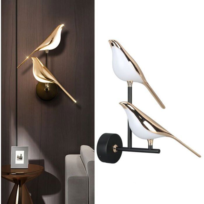 Appliques Murales Oiseau Design Art Déco Métal Acrylique - 2 Lampes Orientation Réglable 3 Températures Couleur Salon