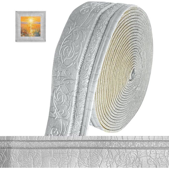 Frise autocollante 3D moulures murales 10 m x 10 cm x 5 mm moulures décoratives autocollantes B-gris Argenté 8 x 8 PLINTHE PVC