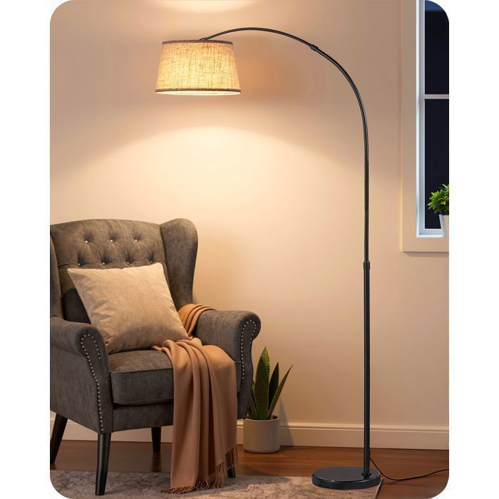 EDISHINE Lampadaire à arc hauteur et orientation réglables ampoule E27 fournie télécommande & contrôle pédale noir
