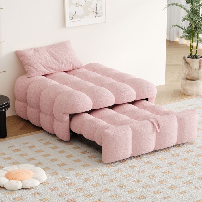 Pouf lit 2-en-1 convertible en petit canapé lit rose Maisentiel