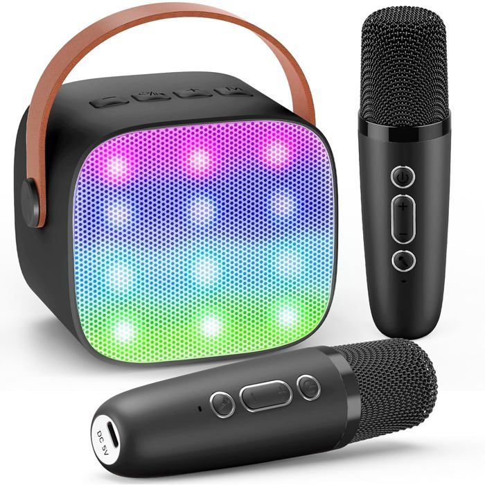 Micro Karaoke avec 2 Micro Bluetooth Cadeau de Noel Enfant 3-12 Ans Garcon Enceinte Karaoké Portable pour Enfants et Adultes Jouet