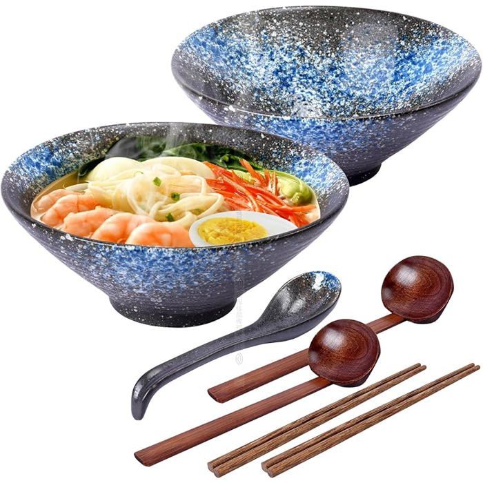 Lot De 2 Bols à Ramen en Céramique en Mélamine de 1000ML avec Baguettes et Cuillères Bols à Ramen JaponaisVaisselle SALADIER