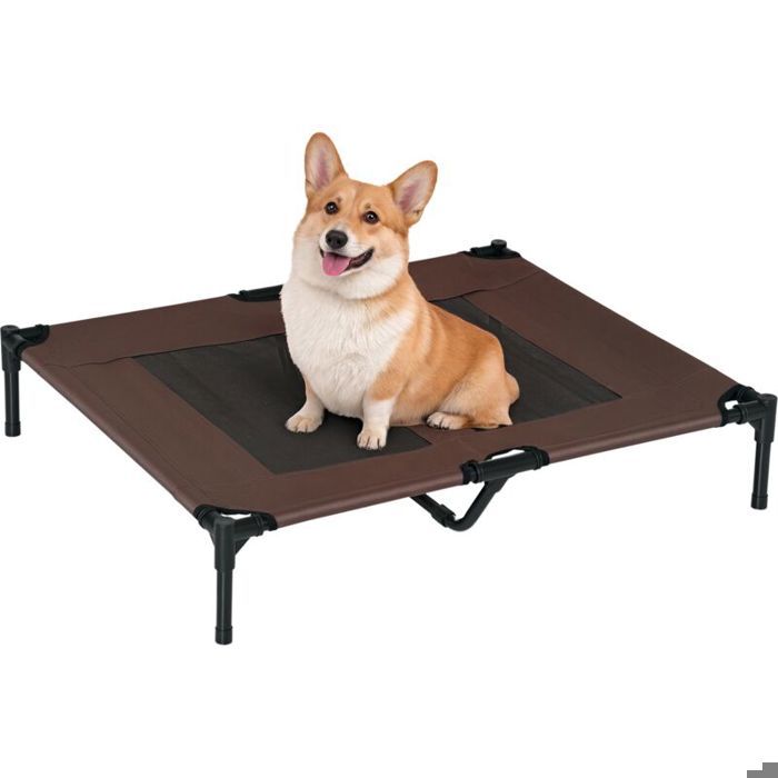 Lit sur pieds lit surélevé animaux grand confort tissu Oxford textilène micro-perforé métal 92L x 76l x 18H cm café