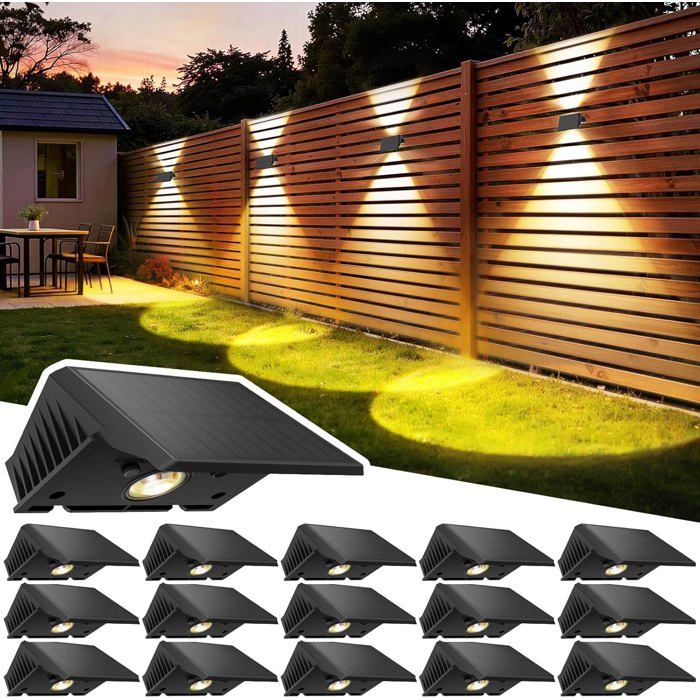 Applique murale solaire extérieure - Unbrand - Lot de 16 LED - Blanc chaud - Éclairage puissant - Batterie 1000mAh