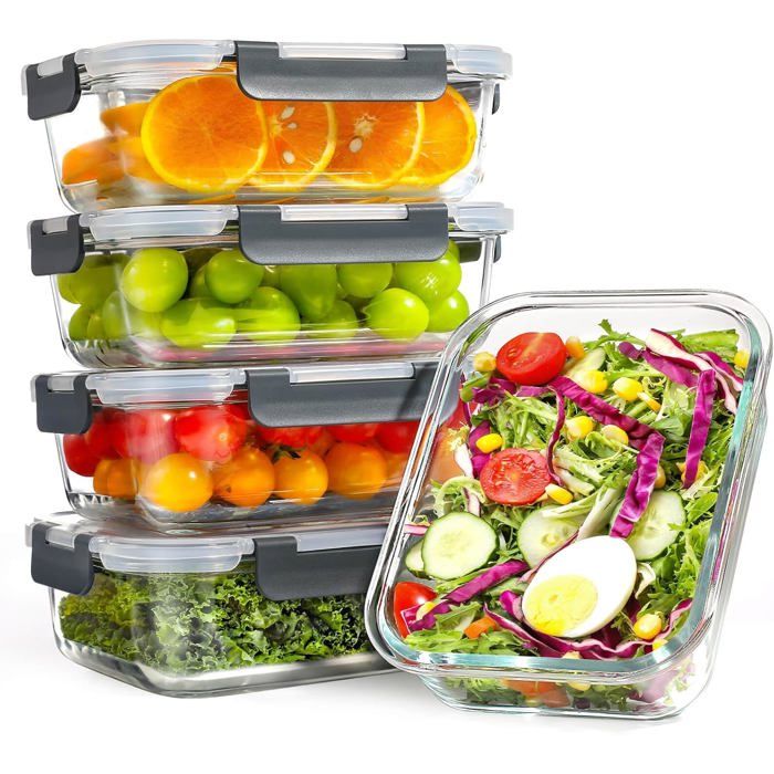 Boites Repas Verre Lot de 5 avec Couvercle Hermétique 1040 ml empilables Réutilisables sans BPA