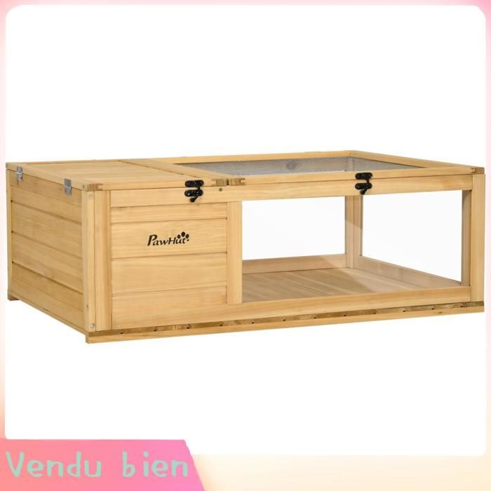 LIA Maison enclos cage habitat pour petit animal tortues avec 2 espaces 91 x 60 5 x 32 cm bois massif jaune clair