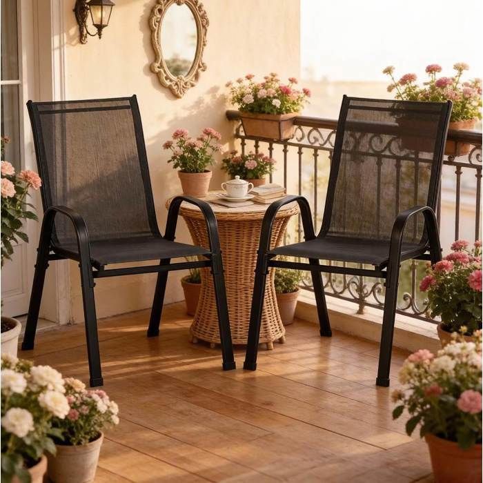 Lot de 2 chaises extérieures empilables à dossier haut pour balcon jardin patio