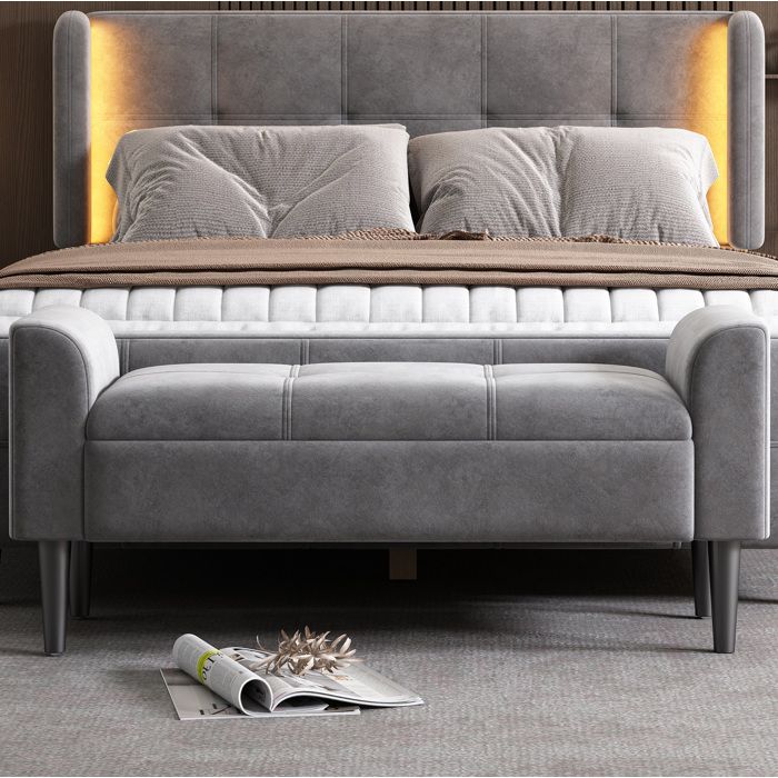 Banquette banc de lit avec accoudoirs capitonnée en velours gris MDF 116 x 44 x 56 cm 150 kg ORVRYN