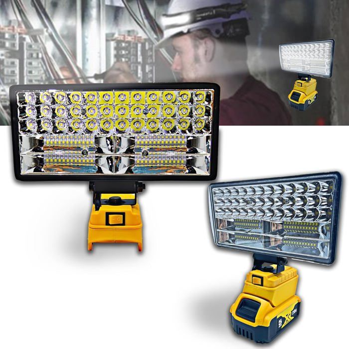 Lampe de travail à DEL sans fil pour batterie Dewalt 20 V 90 W 5400 lm - Projecteur DEL à faisceau large avec deux ports de charge
