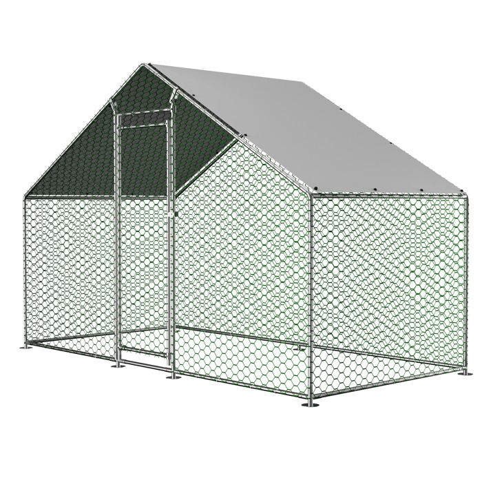 Poulailler métallique - Dimensions 3x15x2 m - Structure en acier galvanisé - Bâche en polyéthylène imperméable