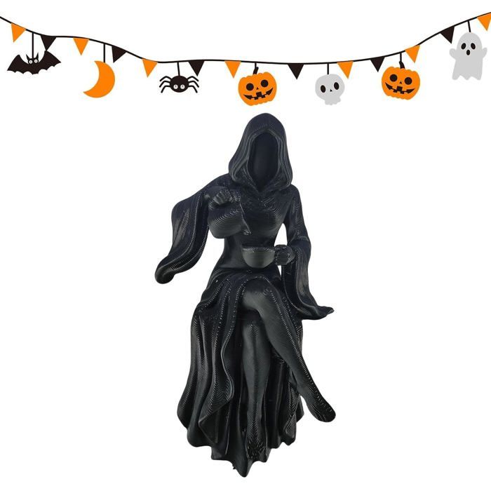 Figurine gothique en robe imprimée en 3D - Statue de déesse noire effrayante en robe gothique pour la maison étagère table