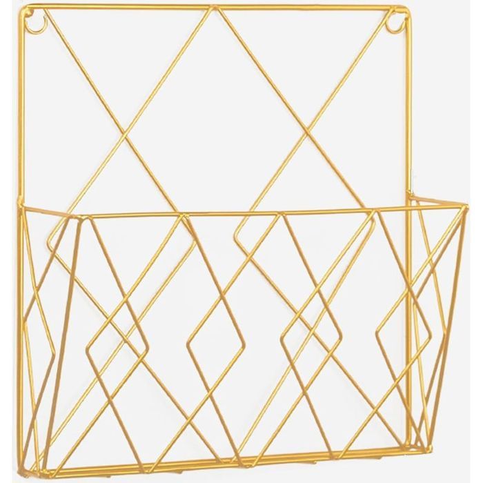 Étagère murale en fer doré – porte-magazines design pour salon ou bureau