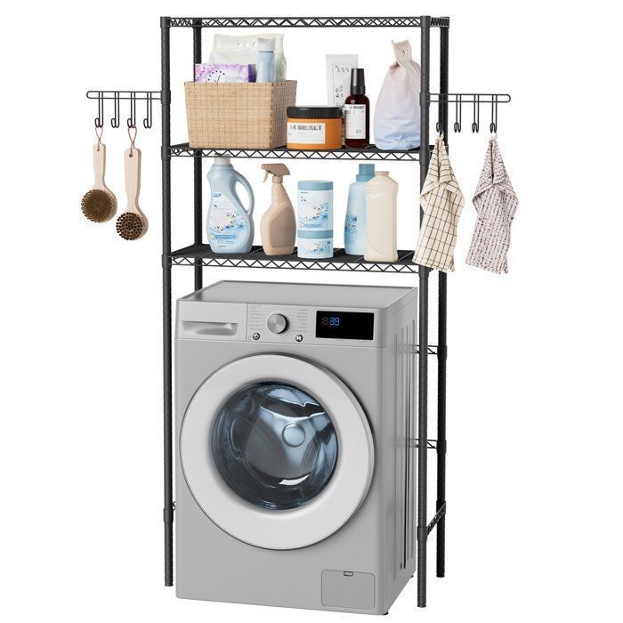 Meuble WC ou machine à laver Étagère de salle de bains 2 étagères 90x35x195cm Noir Acier au carbone montage facile réglable