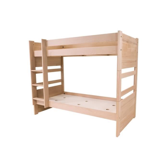 lit superposé transformable en 2 lits - abc meubles - vernis naturel - bois massif - 90x190