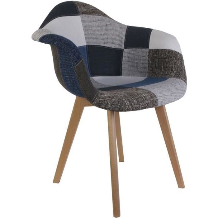 fauteuil - ac-déco - patchwork - tissu - vintage - 1 place - bleu et gris