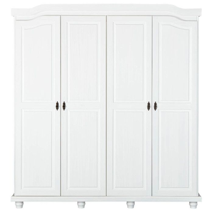 NEDER - Armoire 4 Portes Bois Massif Blanc