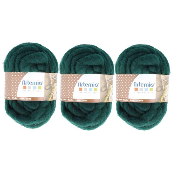 3 pelotes de laine épaisse 10 m - vert bouteille