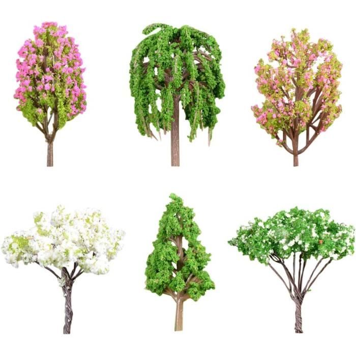 Lot De 60 Arbres Miniatures – 12 Styles – Hauteur 2 à 6 Cm – Plastique Vert – Pour Trains Miniatures, Dioramas, Décoration