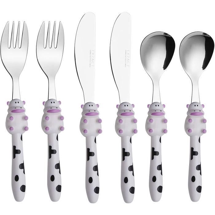 Set De 2 Couverts Enfant En Inox - Cuillère Et Fourchette à Poignée Ronde En Forme De Carotte - Parfait Pour Bébé Et Enfant