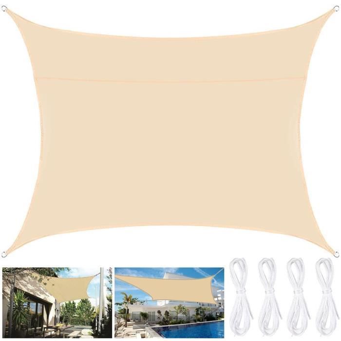 Voile dombrage - Toile Solaire - 2 x 3 m - Imperméable - Résistant Aux UV - Beige