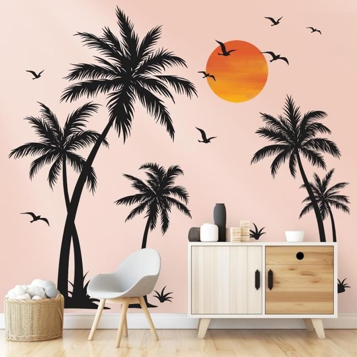 Grand Sticker Mural Decalmile Palmier Arbre Autocollant Plante Tropicale