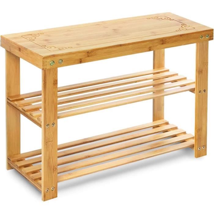 Banc à Chaussures En Bambou 3 Niveaux - Étagère Et Siège Pour Entrée (120 Kg) - 10