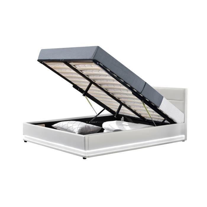 Fournier D/écoration Jupiter LIT Coffre PU Blanc A LED 160X200 CM