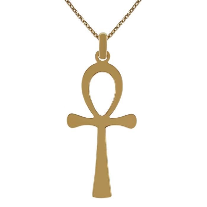 Pendentif Croix de Vie Anck Plaqué Or 18 carats + Chaîne 42cm - Dorée - Adulte - Plaqué or - Mixte