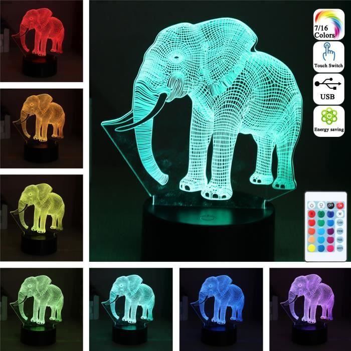 Veilleuse LED Éléphant sur piles