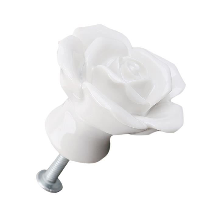 8 x Poignee Bouton Rose Blanc decoration porte meuble tiroir