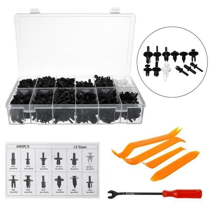100 Clips Rivets Plastique Pour Voiture - Kit Fixation Panneaux - Noir