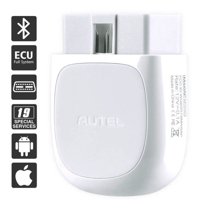 Autel AP200 Adaptateur Diagnostic Auto OBD2 Bluetooth pour Tous les Systèmes avec Codage d’Injecteur, AutoVIN, Service IMMO, RAZ