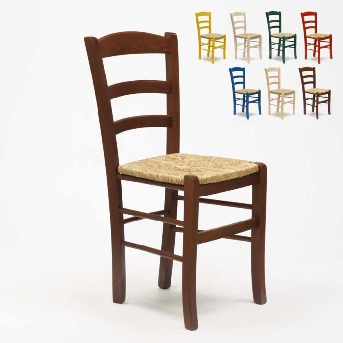 Chaise en bois et assise en paille pour salle à manger bar et restaurant Paesana, Couleur: Marron Noyer