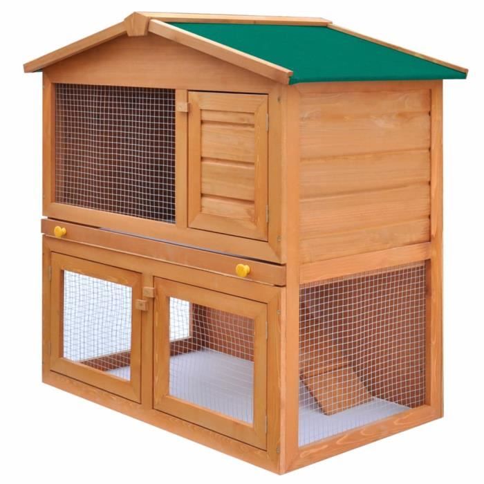Clapier Cage à petits animaux Clapier dextérieur avec 3 portes Bois -QUT