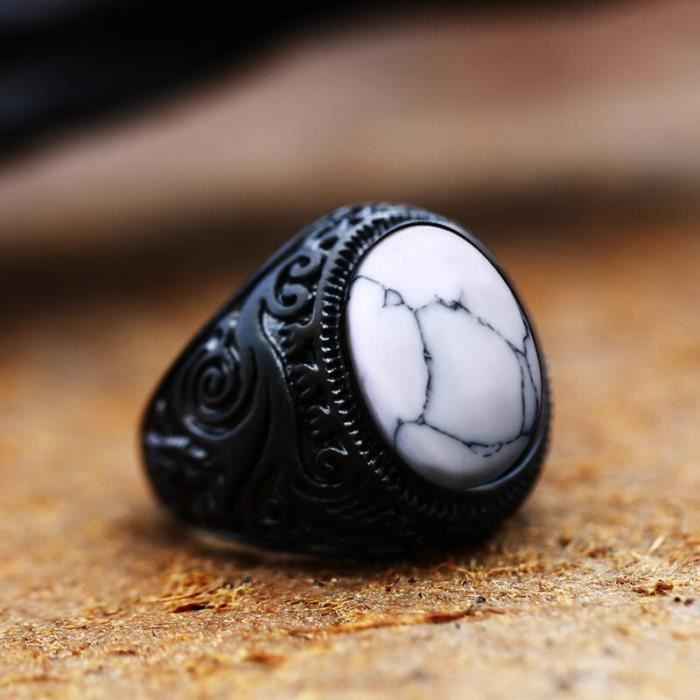 Richsteel - Bague Homme En Acier Inoxydable Avec Pierre Onyx Noire - Style Gothique, Rappeur - Cadeau Personnalisé