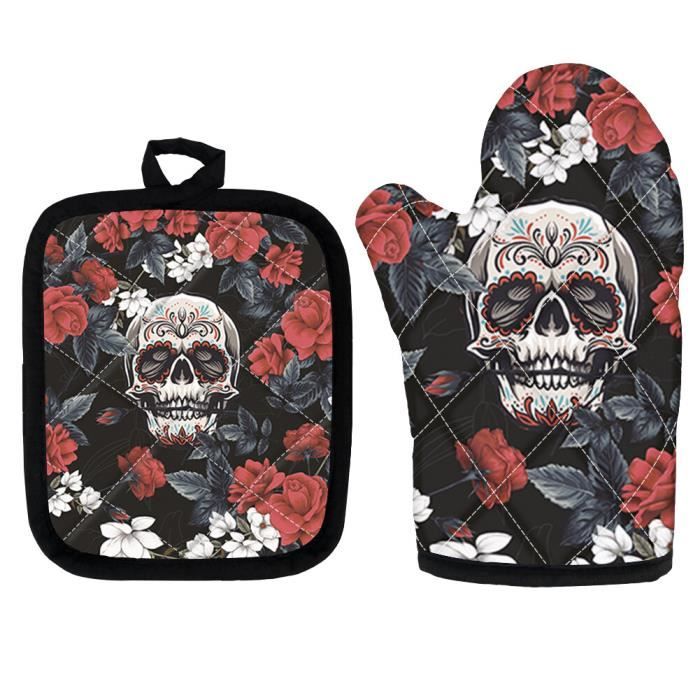 Gants Barbecue & Cuisine Antidérapants Imperméables – Motif Fleurs D'Amandier – Résistants à La Chaleur Jusqu'à 250°C – 15 × 28 Cm