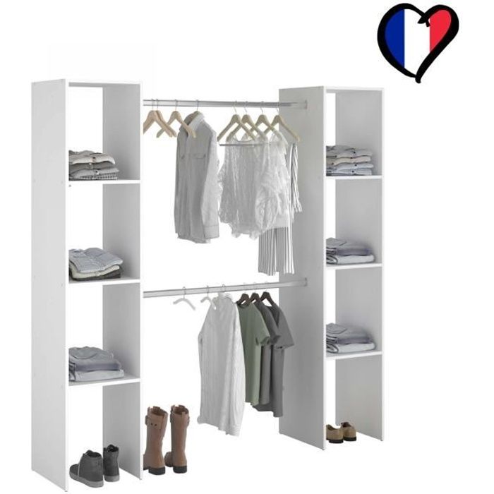 Kit-dressing extensible avec rideau et 4 tiroirs - SUIT - Blanc - L 180-113  x P 50 x H 205 cm - Cdiscount Maison