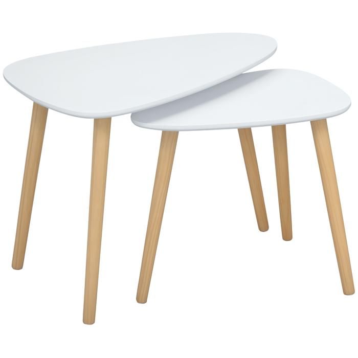 Tables basses gigognes - HOMCOM - lot de 2 design scandinave pieds bois plateau bois - bois - blanc