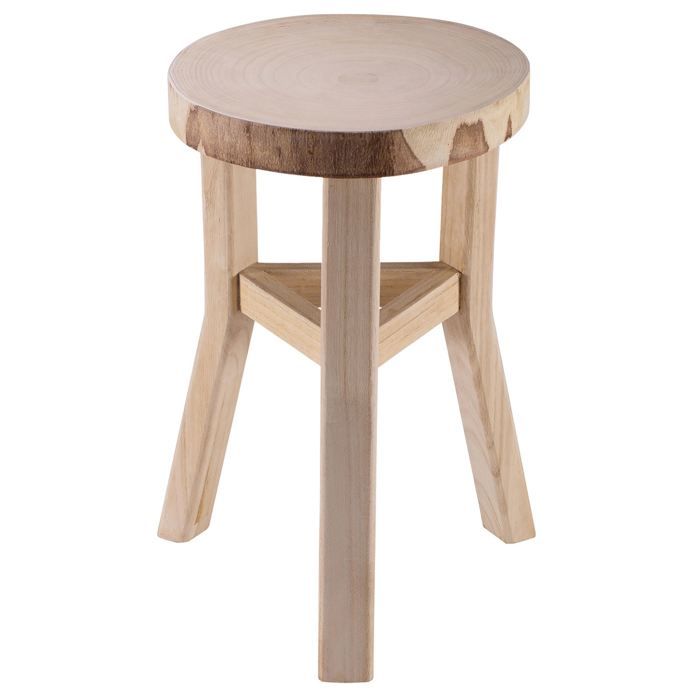 Tabouret en bois ZAHORA petit tabouret rond de décoration coloris naturel