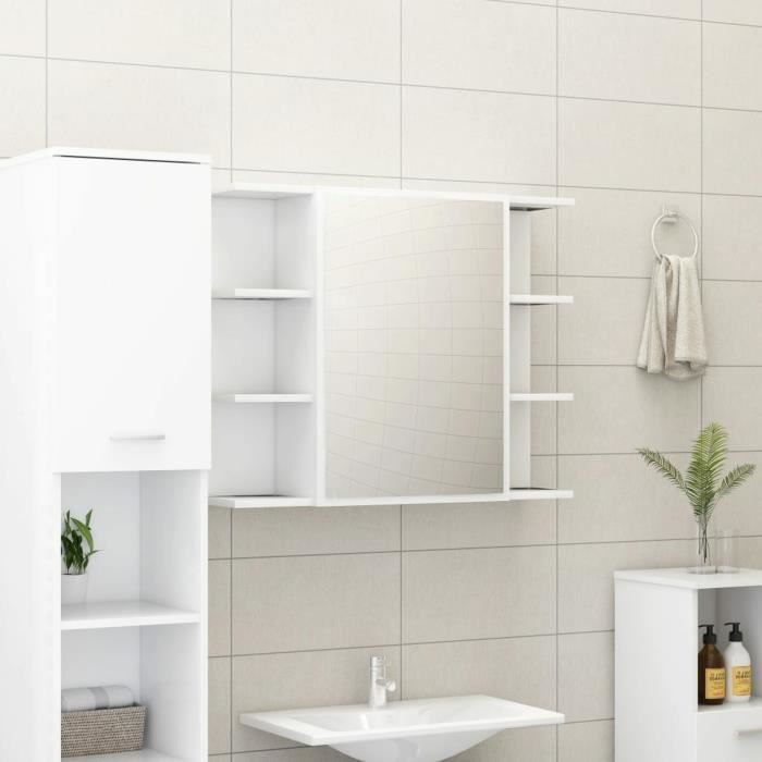 ikayaa armoire à miroir de salle de bain blanc 80x20,5x64 cm aggloméré